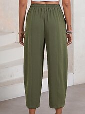 Недорогие широкие ноги и высокая талия-Жен. Брюки Мода Уличный стиль Полная длина Средняя талия Полотняное плетение Карман Эластичный шнурок На открытом воздухе Удобный на открытом воздухе Отпуск