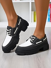 abordables Richelieu femme-Chaussures à plateforme style Oxford pour femmes - Bloc de couleurs vert et blanc tendance avec semelle épaisse, idéales pour les déplacements quotidiens et les journées de bureau décontractées
