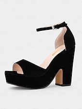 cheap Nightlife Party-Women&#039;s Nude Suede Platform Block Heel Sandals - Chunky Ankle Strap Heels for Nightlife Parties and Club Outfits