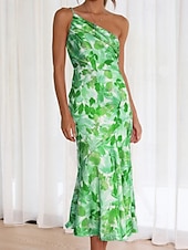 abordables Robes Floraux Imprimés-Femmes Robe Midi Robe Fleurie Robe Imprimée Mode Moderne Extérieur Vacances Week-end Coupe régulière Fleur Sans manches Une Épaule Jaune Bleu Violet Orange Été