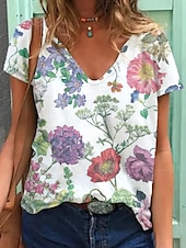 abordables T-shirt floral-Femmes T-shirt A Ombre Graphique Plantes Mode Hawaïen Occasionnel Manche Courte manche longue Col en V Hauts Réguliers Quotidien Sortir Week-end Imprimé Blanche Vert Claire Bleu Violet Été Printemps