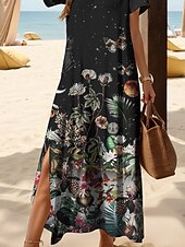 cheap Floral Dress-Women&#039;s Maxi Dress Casual Dress Sundress A Line Dress Vacation Casual Beach Regular Fit Floral Graphic Butterfly Short Sleeve V Neck Black White Pink Summer Spring