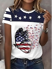 cheap Independence Day Top-Women&#039;s Patriotic  T Shirt Graphic Flag American Flag Vintage Stylish Classic Short Sleeve Crew Neck Regular Tops Daily Weekend Print White Red Summer Spring