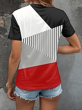 billige Stripe og geometrisk t-skjorte-Dame Bluse Grafisk Geometrisk Ruter Årgang Stilfull Klassisk Kortermet Crew-hals Rund hals Vanlige topper Daglig Lomme Knapper Rød Blå Lilla Grønn Sommer Vår