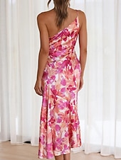 abordables Robes Floraux Imprimés-Femmes Robe Midi Robe Fleurie Robe Imprimée Mode Moderne Extérieur Vacances Week-end Coupe régulière Fleur Sans manches Une Épaule Jaune Bleu Violet Orange Été