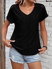 abordables T-shirt uni-Femmes T-shirt Uni Mode Moderne Occasionnel Manche Courte Col en V Hauts Réguliers Quotidien Week-end Œillet Noir Blanche Jaune Rose Claire Été