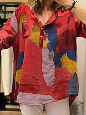 abordables Chemises-Femmes Chemise Chemises en coton et lin Chemisier Bloc de Couleur Moderne Occasionnel manche longue Col de chemise Hauts Réguliers Quotidien Sortir Imprimé Jaune Rouge Fuchsia Vert Gris Clair Été