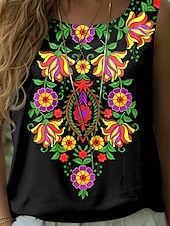 ieftine Top tip boho-Pentru femei Camisole Tank Top Floral Grafic Elegant Boemia Epocă Fără manșon Stil Nautic Topuri obișnuite Negru Albastru piscină Vară Primăvară