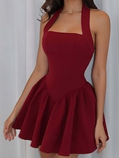 preiswerte Abschlusskleider-Damen Minikleid Weißes Kleid Abschlusskleid Partykleid Cocktailkleid Mode Party Date Teegesellschaft Normale Passform Einfach Ärmellos Neckholder Schwarz Weiß Wein Sommer