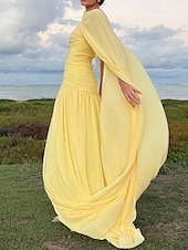 abordables JAUNE-Ligne A Robe de Soirée Élégant Robe Formel Mariage Longueur au sol Sans manches Épaules Dénudées Chiffon avec Froncé 2025