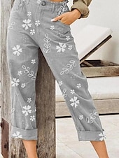 economico Pantaloni in cotone e lino con grafica-Per donna Pantaloni in cotone e lino Moda Streetwear Lunghezza intera Naturale Fiore Tasca Elastico in vita Stampa Comodo All&#039;aperto Confortevole Vacanza Streetwear Nero Rosa Blu Cachi Estate