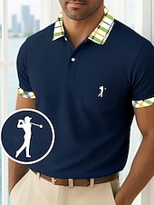  Per uomo Maglia da golf Polo Piqué Casuale Affari Colletto Polo a Coste Manica Corta Moda Essenziale Tinta unica Plaid Bottoni Logo Estate Primavera Primavera & Autunno Vestibilità regolare Giallo