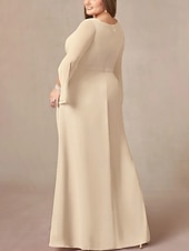 preiswerte Bodenlänge-A-Linie Brautmutterkleid Hochzeitsgast Elegant V Ausschnitt Bodenlang Chiffon Spitze Langarm mit Falten Perlenstickerei Raffung 2025