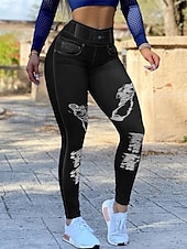 billiga Blå 3D-utskrift-Damleggings byxor 3D-print chinos semester retro mode hel längd hög midja grafisk tryck bekväm mjuk komfortabel stretchig utomhus gatan svart mörk marinblå grå sommar slim fit