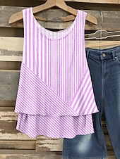 billige Stripe og geometrisk tank topp-Dame Camisole Tank Top Grafisk Stripet Elegant Romantikk Fritid Ermeløs V-hals Vanlige topper Daglig Lapper Trykt mønster Rosa Blå Lilla Grønn Sommer Vår