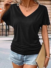 Dámské Halenka Pevná barva Denní Základní Na běžné nošení Krátký rukáv Do V Běžné topy Denní Nabírané šaty Černá Bílá Fialová Vodní modrá Fialová Léto levne jednoduché tričko-Dámské Halenka Pevná barva Denní Základní Na běžné nošení Krátký rukáv Do V Běžné topy Denní Nabírané šaty Černá Bílá Fialová Vodní modrá Fialová Léto