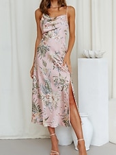 cheap Print Floral Dresses-Women&#039;s Midi Dress Floral Dress Boho Dress Print Dress Fashion Classic Outdoor Vacation Holiday Regular Fit Flower Sleeveless Spaghetti Strap Pink Navy Blue Orange Summer