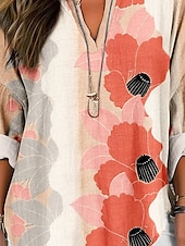 economico Top Floreali-Per donna Blusa Floreale Grafico Elegante Manica Lunga Scollo a V Top Regolari Quotidiano Ferie Stampato Rosa Verde Estate Primavera
