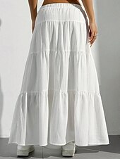 preiswerte Schlichte Röcke-Damen Rock Schwingend Mode Maxi Mittlere Hüfthöhe Röcke Einfach Gerafft Kordelzug Mikroelastisch Urlaub Ausgehen Schwarz Weiß Rot Braun Sommer Polyester