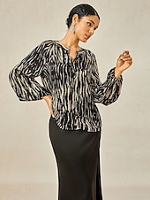 preiswerte Elegante Oberteile-Damen Hemd Bluse Abstrakt Marmor Vintage Mode Lässig Langarm V Ausschnitt Normale Oberteile Arbeit Lässig Ferien Knöpfe Druck Schwarz Frühling &amp; Herbst