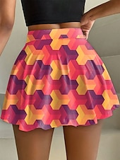 billiga Grafiska kjolar-Dam Smal Mode Ledigt Mini Hög midja Kjolar Grafisk Geometrisk Elastisk Dagligen Rodnande Rosa Blå Orange Sommar Stickat Polyester
