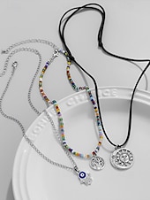 cheap Women&#039;s Necklace-Women&#039;s Western Layered Turquoise Beaded Necklace Set – Boho Statement Jewelry with Cactus &amp; Teardrop Charms, Ideal for Festivals, Country Concerts and Casual Wear