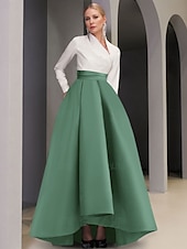 preiswerte SCHWARZ-Abendkleid in A-Linie mit schwarzer Krawatte, elegantes Kleid für formelle Hochzeitsgäste, asymmetrisch, lange Ärmel, V-Ausschnitt, Satin mit Tasche, 2025