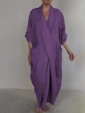 economico Vestito Semplice-Per donna Abito Lungo Maxi Abito Abito in cotone e lino Moda Moderno All&#039;aperto Vacanza Ferie Vestibilità regolare Semplice Mezza Manica Scollo a V Nero Bianco Blu Viola Estate