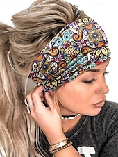 billige Hårtilbehør for kvinner-Fargerike boho twist-pannebånd for kvinner – myke, elastiske og brede hårbånd for yoga, festivaler og fritidsklær
