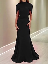 cheap PINK-2-in-1 Cape Dress Hot Pink Mermaid / Trumpet Evening Gown Elegant Dress Formal Semi Formal Wedding Floor Length Sleeveless MocK Neck with Stretch Crepe