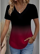 ieftine tricou Art &amp; Design-Pentru femei Tricou Grafic Gradiant Epocă Stilat Clasic Manșon scurt În V Topuri obișnuite Zilnic Imprimeu Negru Roșu-aprins Albastru piscină Vară Primăvară