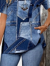 abordables Ensembles courts pour femmes-Femmes Mode Élégant T-shirt Ensembles de Shorts Manche Courte Col en V Graphique Géométrique 3D Patchwork Imprimé Décontracté Quotidien Noir Bleu Encre Bleu clair Été Coupe régulière