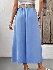 preiswerte Schlichte Röcke-Damen Rock Lässig Midi Mittlere Hüfthöhe Röcke Einfach Tasche Mikroelastisch Urlaub Straße Blau Sommer Polyester
