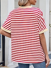 abordables T-shirt rayé et géométrique-Femmes T-shirt Rayé Mode Élégant Moderne Manche Courte Col ras du cou Hauts Réguliers Quotidien Week-end Imprimé Noir Rouge Bleu Vert Été
