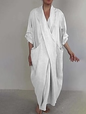 economico Vestito Semplice-Per donna Abito Lungo Maxi Abito Abito in cotone e lino Moda Moderno All&#039;aperto Vacanza Ferie Vestibilità regolare Semplice Mezza Manica Scollo a V Nero Bianco Blu Viola Estate