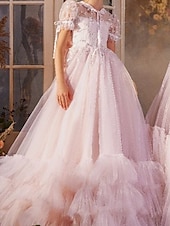 baratos tutus infantil-De Baile Até os Joelhos Vestido para Meninas das Flores Festa de 15 Anos Elsa congelada Meninas Lindo Vestido de Baile Tule com Franzido Estilo real Tutu Ajuste 3-16 anos