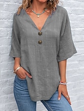 abordables Chemises-Femmes Chemise Uni Basique Occasionnel Demi Manches Col de chemise Hauts Réguliers Quotidien Boutons Jaune Bleu Roi Vert Gris Clair Gris Été