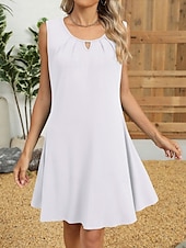 preiswerte Einfaches Kleid-Damen Minikleid Sommerkleid Lässig Täglich Normale Passform Einfarbig Ärmellos Rundhalsausschnitt Schwarz Weiß Wein Marineblau Sommer