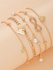 economico Bracciale da donna-Set di cavigliere da donna placcate in oro a strati con ciondoli a forma di farfalla, cuore, stella, infinito e perla - regolabili, stile boho chic per la spiaggia e l&#039;abbigliamento casual