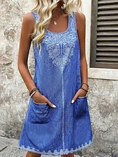 levne Neformální květinové šaty-Dámské Mini šaty Boho šaty Šaty s potiskem Módní Moderní Dovolená Denní Jdeme ven Běžný Květiny Bez rukávů Do U Námořnická modř Léto