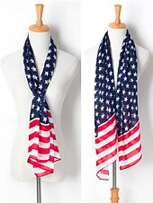 billiga Halsdukar för kvinnor-Damhalsduk med amerikansk flagga - patriotisk design med stjärnor och ränder i USA. Chiffongmaterialet är andningsbart och lätt, lämplig för 4 juli, självständighetsdagen, helgdagar och vardagsbruk.