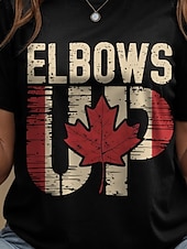 billige Uavhengighetsdag Topp-Canada Kvinners T-skjorte grafisk flagg bokstav vintage stilfull avslappet kort erme crew-hals rund hals vanlige topper daglig helg trykk svart og hvit hvit svart svart hvit rød