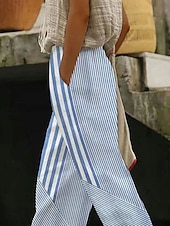 economico Pantaloni a gamba dritta-Per donna Aderente Elegante Vacanza Vintage Lunghezza intera Vita Alta Grafico A righe Stampa Traspirante Morbido Micro-elastico All&#039;aperto Quotidiano Blu Estate Primavera Vestibilità regolare