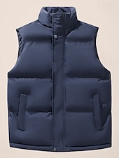 billiga Gilets-Herr Pufferväst Dagligen Ledigt Vår &amp; Höst Ficka Polyester Bekväm Ensfärgat Dragkedja Hög krage Svart Blå Kaki Väst