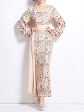 preiswerte Bodenlänge-A-Linie Brautmutterkleid Elegant Party V Ausschnitt Bodenlang Polyester Langarm mit Paillette 2025