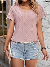 abordables T-shirt uni-Femmes T-shirt Uni Mode Moderne Occasionnel Manche Courte Col en V Hauts Réguliers Quotidien Week-end Œillet Noir Blanche Jaune Rose Claire Été