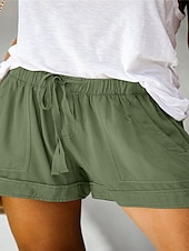 ieftine Bermude-Pentru femei Pantaloni inspirați din in Pantaloni Scurți Pantaloni Modă Șic Stradă Scurt Natural Simplu Buzunar Design Elastic cu Cordon Confortabil Exterior În aer liber Stradă Roșu Claret Azuriu