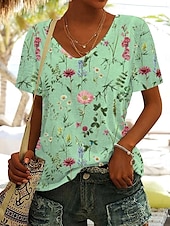 abordables T-shirt floral-Femmes T-shirt A Ombre Graphique Plantes Mode Hawaïen Occasionnel Manche Courte manche longue Col en V Hauts Réguliers Quotidien Sortir Week-end Imprimé Blanche Vert Claire Bleu Violet Été Printemps