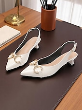 cheap Slingback Pumps-Women's Green Glossy Slingback Kitten Heels with Buckle Detail – Elegant Pointed Toe Pumps, Perfect for Office Attire, Conference Looks, Cocktail Events &amp; Summer Work Outfits