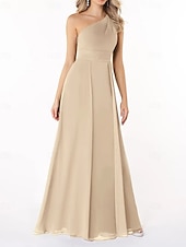 abordables Robes de demoiselle d&#039;honneur-Ligne A Robe de Demoiselle d&#039;Honneur  Une Épaule Sans manches Élégant Longueur au sol Chiffon avec Plis / Fronces 2022